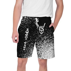 Шорты на шнурке мужские Papa Roach и рок символ на темном фоне, цвет: 3D-принт