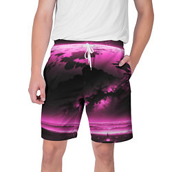 Шорты на шнурке мужские Сай фай пейзаж в черно розовых тонах, цвет: 3D-принт