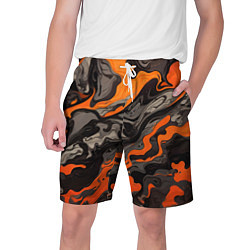 Шорты на шнурке мужские Оранжево-черный камуфляж, цвет: 3D-принт