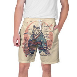 Шорты на шнурке мужские Кот-самурай, цвет: 3D-принт