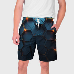 Шорты на шнурке мужские Синие объемные плиты с оранжевыми вставками, цвет: 3D-принт