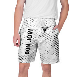 Мужские шорты Bon Jovi glitch на светлом фоне: надпись, символ