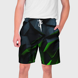 Шорты на шнурке мужские Черные и зеленые плиты, цвет: 3D-принт