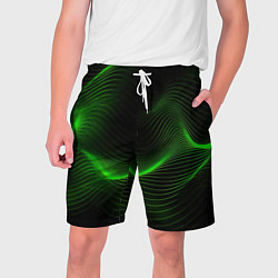 Мужские шорты Зеленая абстракция на черном фоне