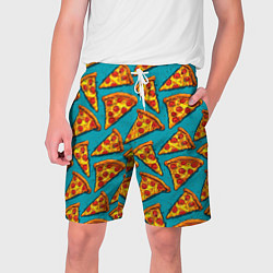 Шорты на шнурке мужские Кусочки пиццы на синем фоне, цвет: 3D-принт