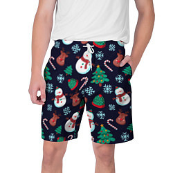 Мужские шорты Снеговички с рождественскими оленями и елками