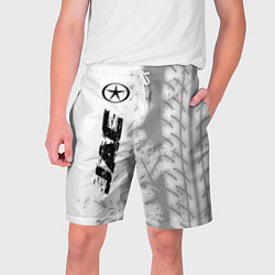 Шорты на шнурке мужские JAC speed на светлом фоне со следами шин: по-верти, цвет: 3D-принт