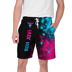 Шорты на шнурке мужские Bon Jovi - neon gradient: по-вертикали, цвет: 3D-принт