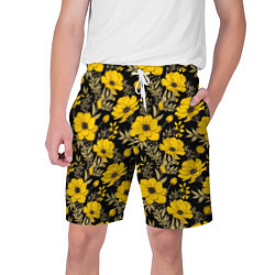 Мужские шорты Желтые цветы на черном фоне паттерн