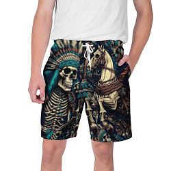 Мужские шорты Татуировка скелета индейца и ковбоя в техасе