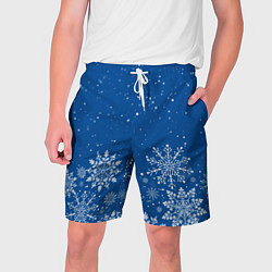 Шорты на шнурке мужские Текстура снежинок на синем фоне, цвет: 3D-принт
