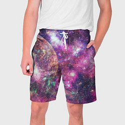Шорты на шнурке мужские Пурпурные космические туманности со звездами, цвет: 3D-принт