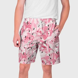 Шорты на шнурке мужские Стая розовых фламинго, цвет: 3D-принт
