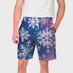 Мужские шорты Снежинки на фиолетово-синем фоне