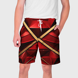 Шорты на шнурке мужские Золотые ленты на красном фоне, цвет: 3D-принт