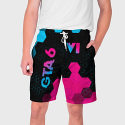 Шорты на шнурке мужские GTA 6 - neon gradient вертикально, цвет: 3D-принт