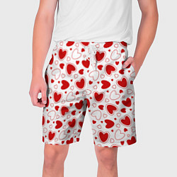 Шорты на шнурке мужские Красные сердечки на белом фоне, цвет: 3D-принт