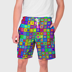 Шорты на шнурке мужские Узор из разноцветных квадратов, цвет: 3D-принт