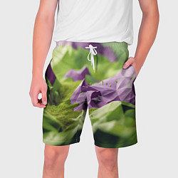 Шорты на шнурке мужские Геометрический пейзаж фиолетовый и зеленый, цвет: 3D-принт