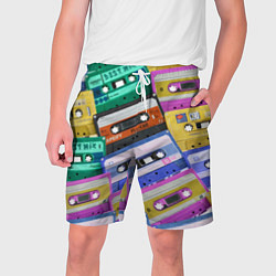 Шорты на шнурке мужские Аудио кассеты разноцветные, цвет: 3D-принт