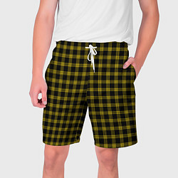 Шорты на шнурке мужские Чёрный с жёлтыми полосами шотландка, цвет: 3D-принт