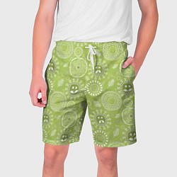 Шорты на шнурке мужские Зеленый цветочный - паттерн смайлики, цвет: 3D-принт