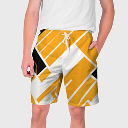 Шорты на шнурке мужские Жёлтые широкие линии на белом фоне, цвет: 3D-принт