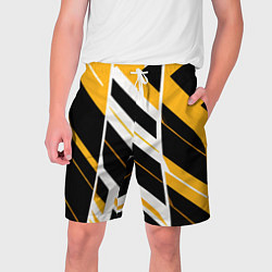 Шорты на шнурке мужские Black and yellow stripes on a white background, цвет: 3D-принт