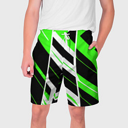 Шорты на шнурке мужские Black and green stripes on a white background, цвет: 3D-принт