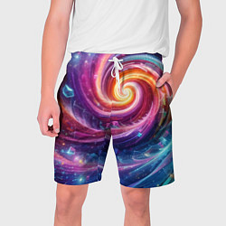 Шорты на шнурке мужские Космическая галактическая спираль - неоновое свече, цвет: 3D-принт