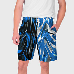 Мужские шорты Синяя абстракция на чёрно-белом фоне