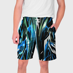 Мужские шорты Бело-синяя абстракция на чёрном фоне
