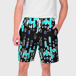 Мужские шорты Синие линии и точки на чёрном фоне