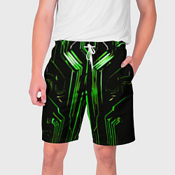 Шорты на шнурке мужские Green stripes on a black background, цвет: 3D-принт