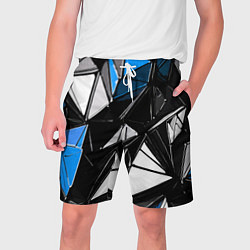 Шорты на шнурке мужские Сине-белые рельефные треугольники на чёрном фоне, цвет: 3D-принт
