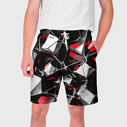 Шорты на шнурке мужские Красно-белый паттерн на чёрном фоне, цвет: 3D-принт
