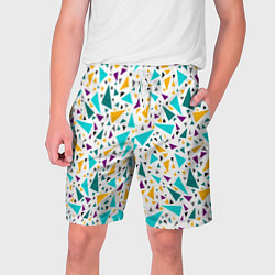 Шорты на шнурке мужские Бирюзовые желтые треугольники на белом, цвет: 3D-принт
