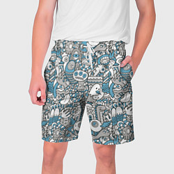 Шорты на шнурке мужские Дудлинг серо-голубой, цвет: 3D-принт