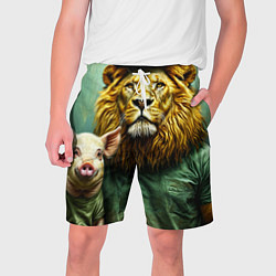 Шорты на шнурке мужские Лев со свиньей, цвет: 3D-принт