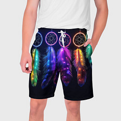 Шорты на шнурке мужские Ловцы снов - свечение перьев, цвет: 3D-принт