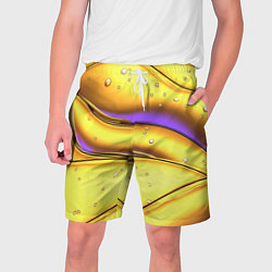 Шорты на шнурке мужские Золотые волны с фиолетовым свечением, цвет: 3D-принт