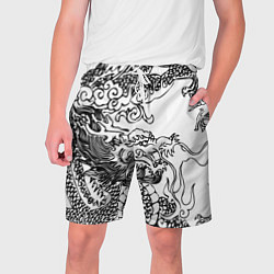 Шорты на шнурке мужские Татуировка дракона на белом, цвет: 3D-принт