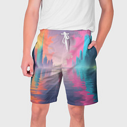 Шорты на шнурке мужские Город в розовом тумане, цвет: 3D-принт