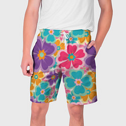 Мужские шорты Яркий цветочный калейдоскоп - узор в стиле ретро