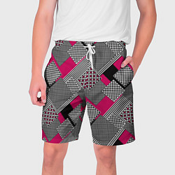 Шорты на шнурке мужские Красно черная абстрактная геометрия пэчворк, цвет: 3D-принт