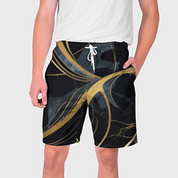 Шорты на шнурке мужские Мраморный узор с золотыми полосками, цвет: 3D-принт