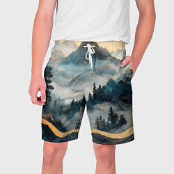 Шорты на шнурке мужские Японские горы и туман, цвет: 3D-принт