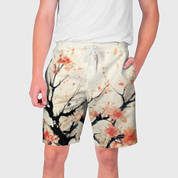 Шорты на шнурке мужские Чёрное дерево с цветами абстракция, цвет: 3D-принт