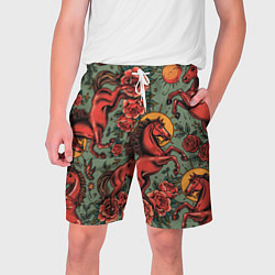 Шорты на шнурке мужские Красный конь и розы, цвет: 3D-принт