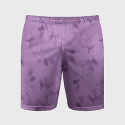 Мужские спортивные шорты Листья на фиолетовом фоне